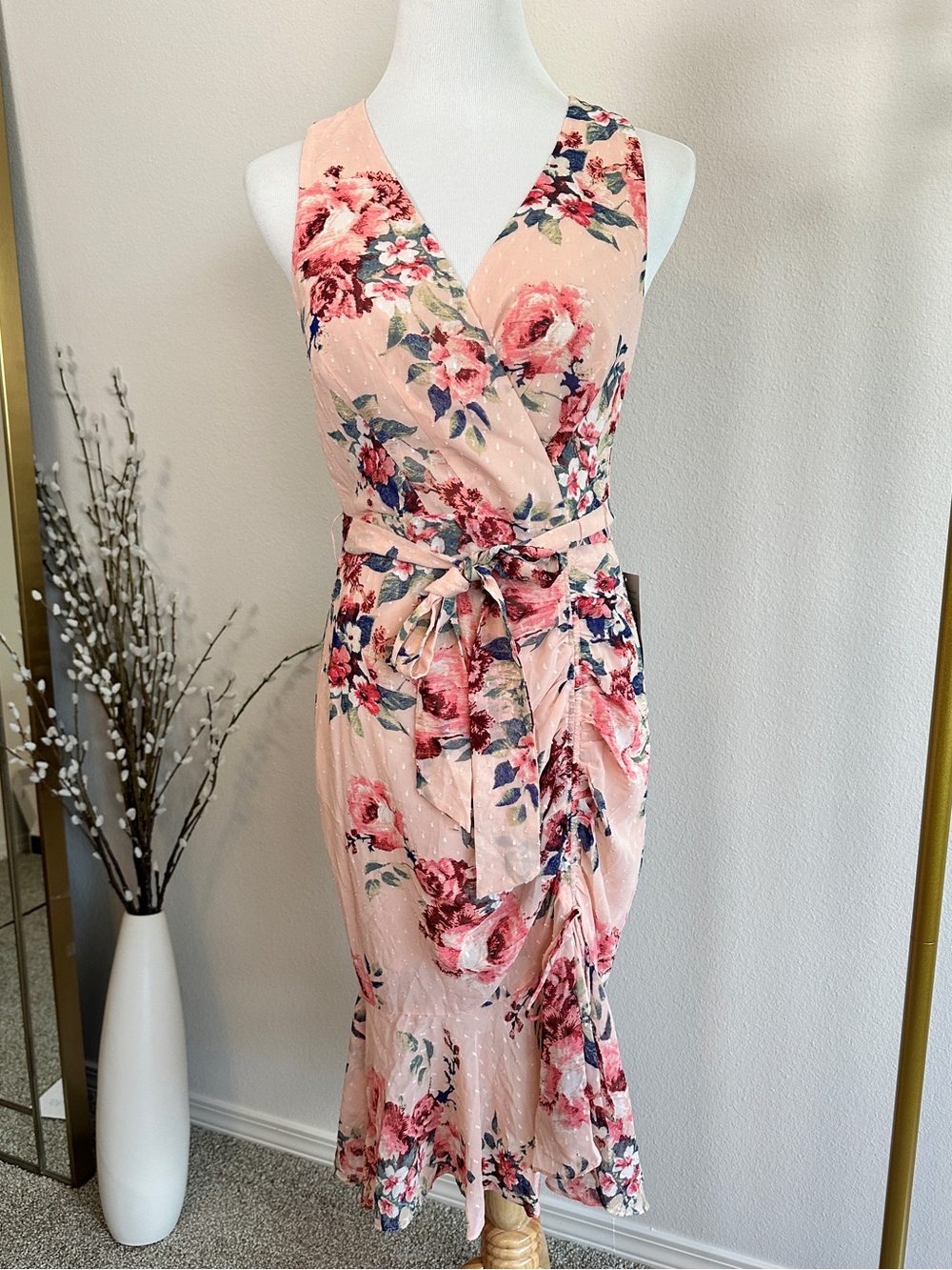 Eliza J Floral Wrap Midi Dress - Pink Floral